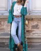 Bohemian Holiday Floral Print Bell Long Sleeve Open Front Cardigan