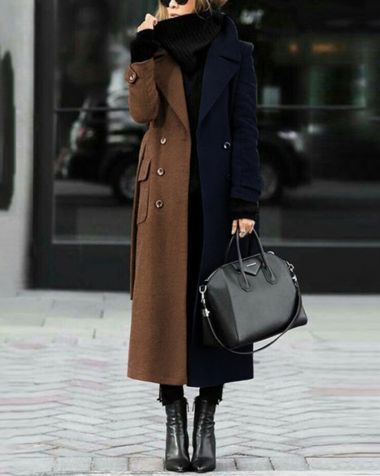 Two tone fashionable double-sided cashmere coat HF2809-03-03