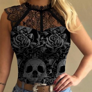 Lace collar skull vest HF2117-03-01