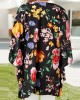 Flower Print Dolman Sleeve Loose Open Front Cardigan