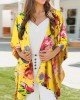 Flower Print Dolman Sleeve Loose Open Front Cardigan