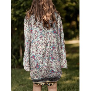 Floral Tribal Pattern Print Open Front Loose Cardigan