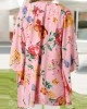 Flower Print Dolman Sleeve Loose Open Front Cardigan