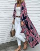 Geo Print Loose Open Front Long Sleeve Bohemian Cardigan