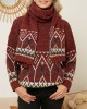 Women Christmas Elements Claret Vintage with Scarf Casual Sweaters