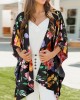 Flower Print Dolman Sleeve Loose Open Front Cardigan