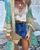 Floral Print Bohemian Open Front Long Sleeve Holiday Cardigan