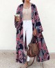 Geo Print Loose Open Front Long Sleeve Bohemian Cardigan