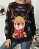 Women Christmas Elk Printed Cartoon Animal Snowflake Round Neck Sweater