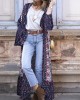 Bohemian Holiday Floral Print Bell Long Sleeve Open Front Cardigan